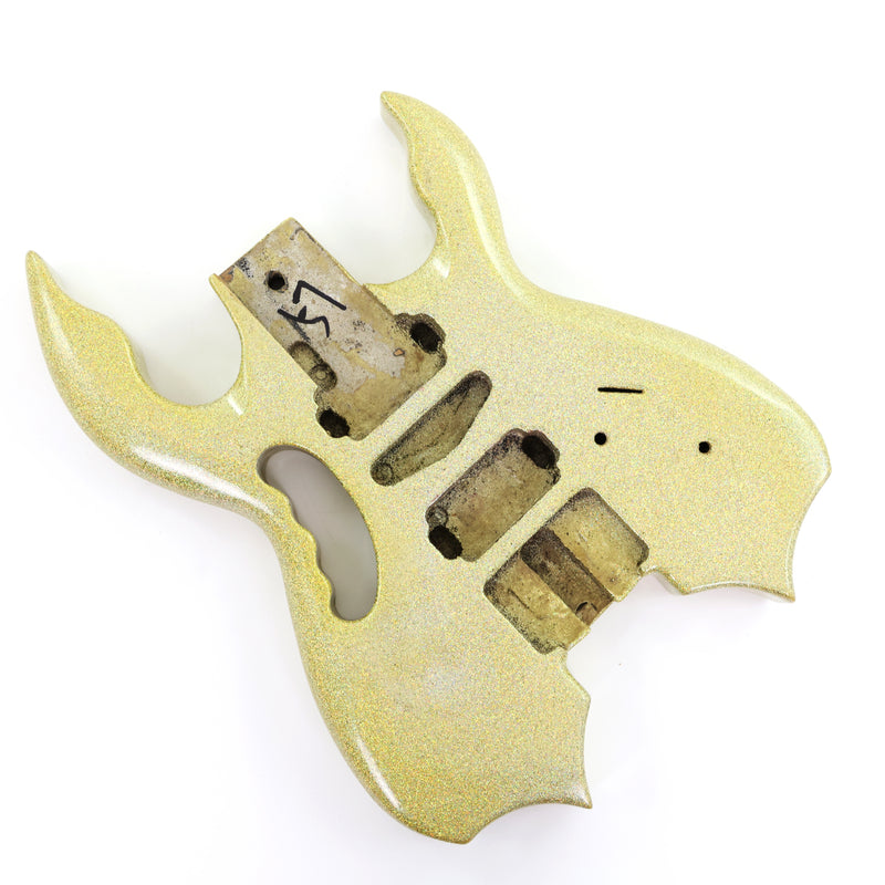 Headless Electric Guitar Body with Sparkling Gold Metal Flake Gloss Finish (HGB-130, Limited Edition)