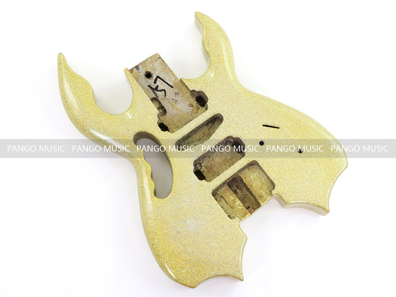 Headless Electric Guitar Body with Sparkling Gold Metal Flake Gloss Finish (HGB-130, Limited Edition)
