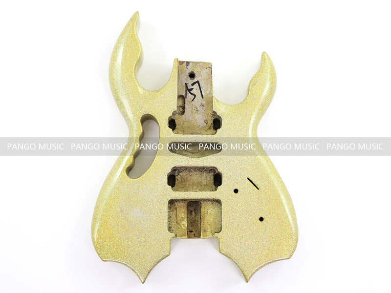 Headless Electric Guitar Body with Sparkling Gold Metal Flake Gloss Finish (HGB-130, Limited Edition)
