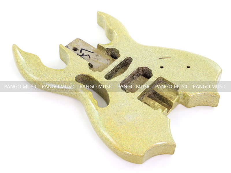 Headless Electric Guitar Body with Sparkling Gold Metal Flake Gloss Finish (HGB-130, Limited Edition)