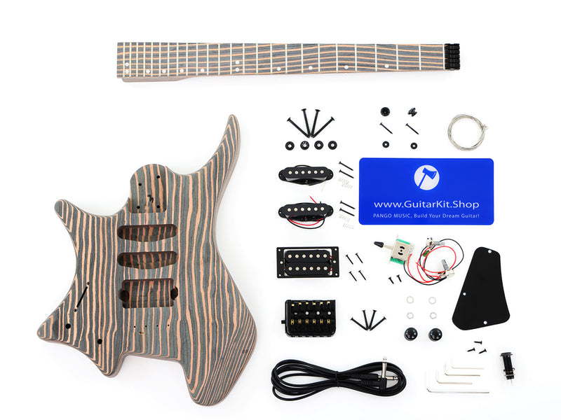 Headless Left-Handed All Zebrawood DIY Electric Guitar Kit (ZQN-017S)