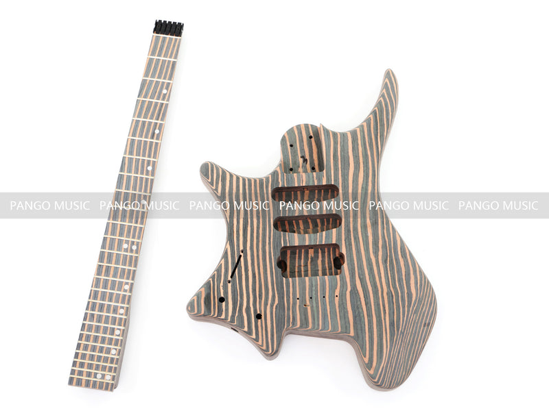 Headless Left-Handed All Zebrawood DIY Electric Guitar Kit (ZQN-017S)