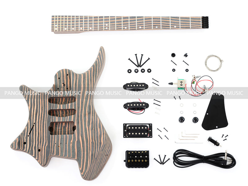 Headless Left-Handed All Zebrawood DIY Electric Guitar Kit (ZQN-017S)