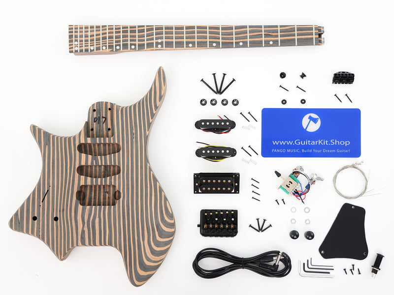Headless Left-Handed All Zebrawood DIY Electric Guitar Kit (ZQN-017X)