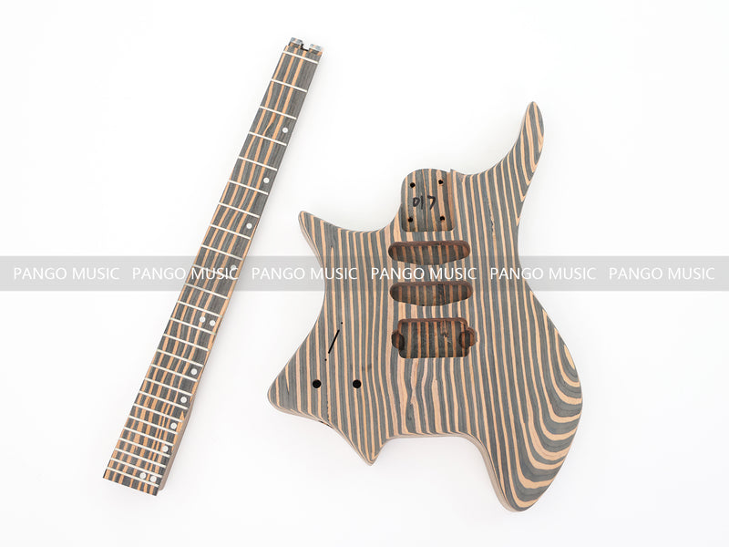 Headless Left-Handed All Zebrawood DIY Electric Guitar Kit (ZQN-017X)