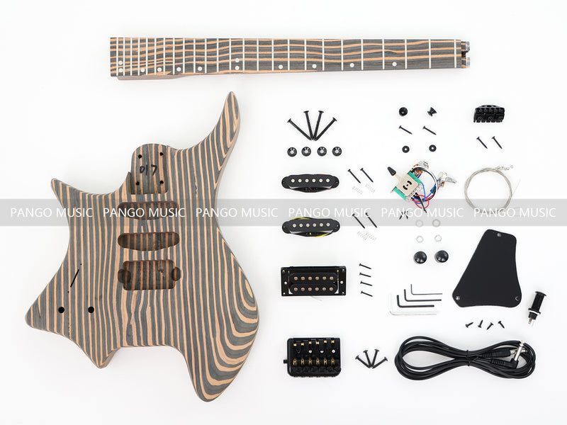 Headless Left-Handed All Zebrawood DIY Electric Guitar Kit (ZQN-017X)