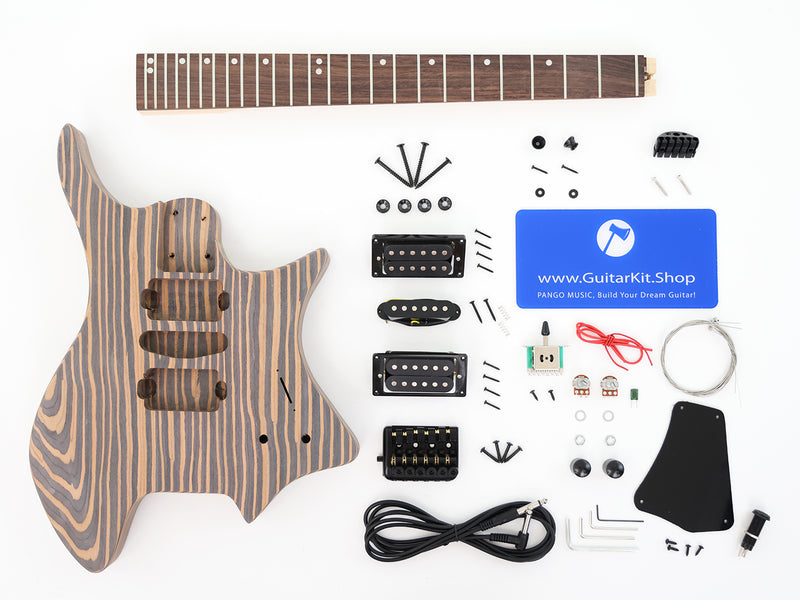 Headless / Zebrawood Body DIY Electric Guitar Kit (ZQN-001X)