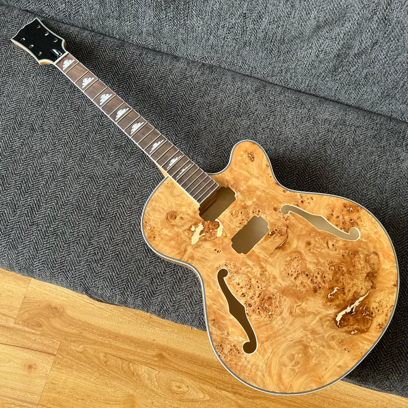 PANGO Music Hollow Body Electric Guitar with Burl Maple Top (ZQN0180, No Hardware)