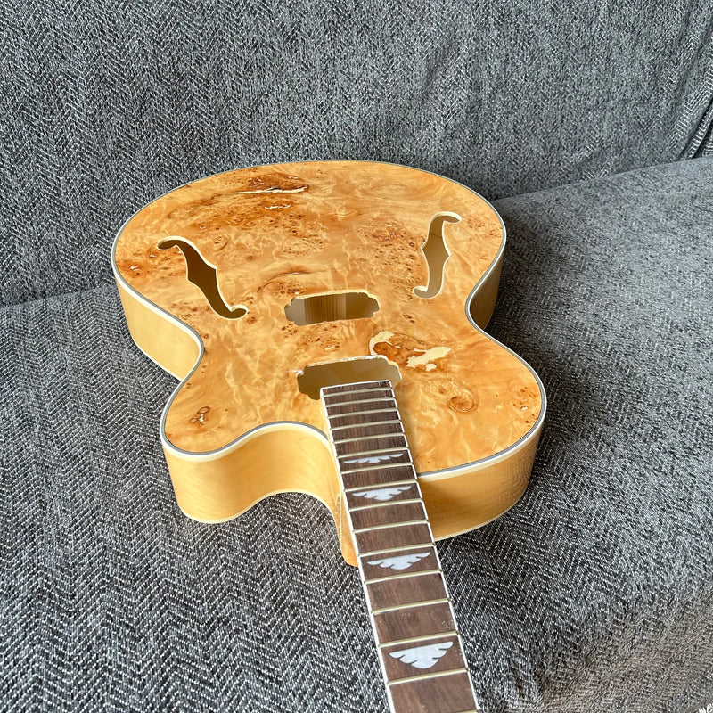 PANGO Music Hollow Body Electric Guitar with Burl Maple Top (ZQN0180, No Hardware)