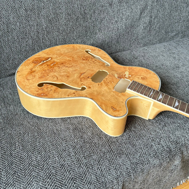 PANGO Music Hollow Body Electric Guitar with Burl Maple Top (ZQN0180, No Hardware)