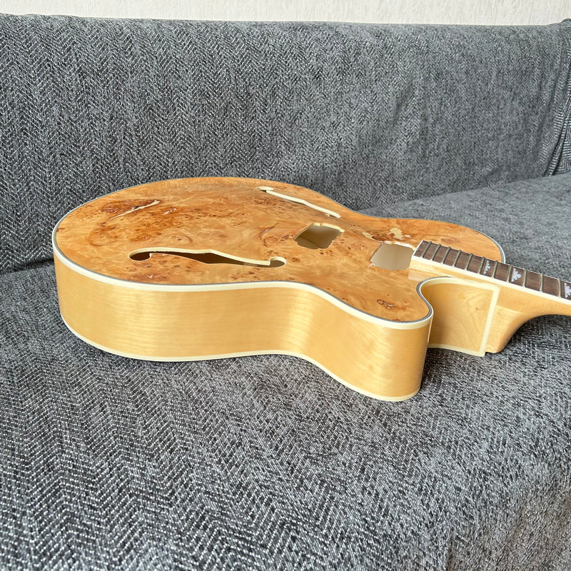PANGO Music Hollow Body Electric Guitar with Burl Maple Top (ZQN0180, No Hardware)