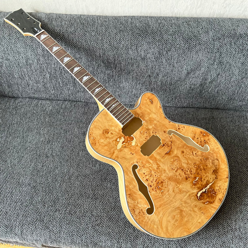 PANGO Music Hollow Body Electric Guitar with Burl Maple Top (ZQN0180, No Hardware)