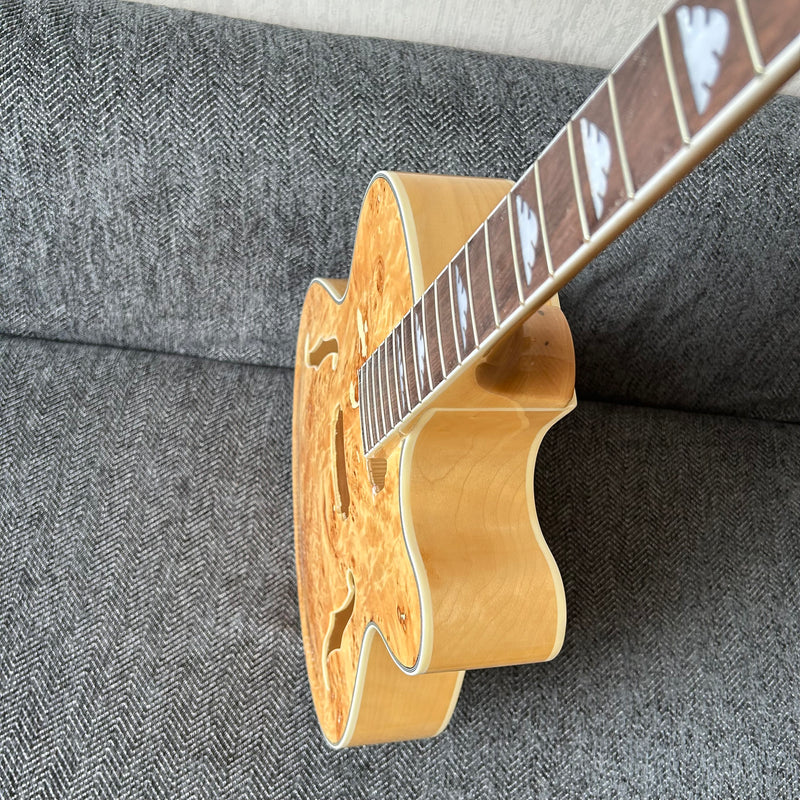 PANGO Music Hollow Body Electric Guitar with Burl Maple Top (ZQN0180, No Hardware)