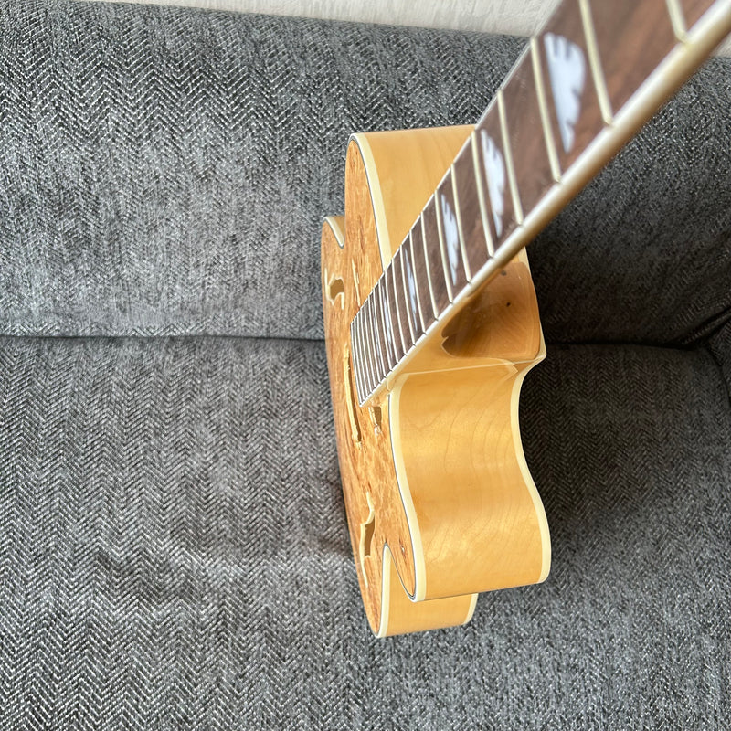 PANGO Music Hollow Body Electric Guitar with Burl Maple Top (ZQN0180, No Hardware)