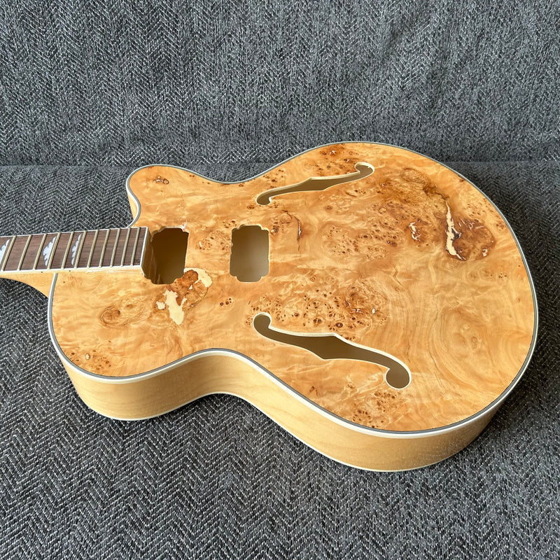 PANGO Music Hollow Body Electric Guitar with Burl Maple Top (ZQN0180, No Hardware)