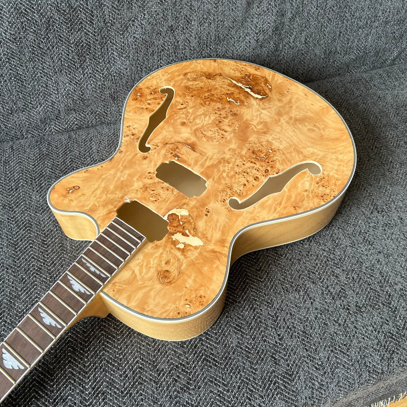 PANGO Music Hollow Body Electric Guitar with Burl Maple Top (ZQN0180, No Hardware)