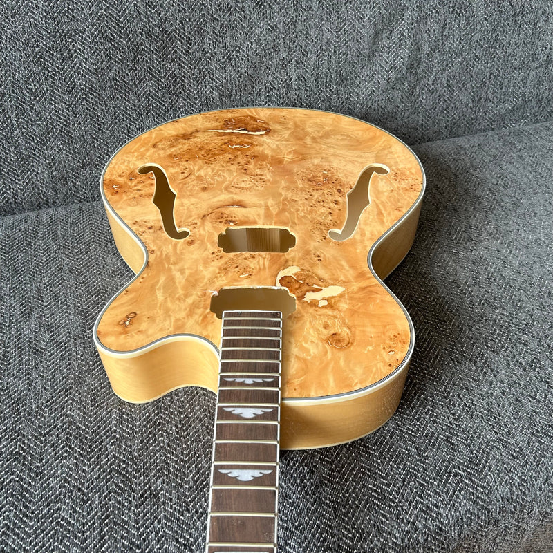 PANGO Music Hollow Body Electric Guitar with Burl Maple Top (ZQN0180, No Hardware)