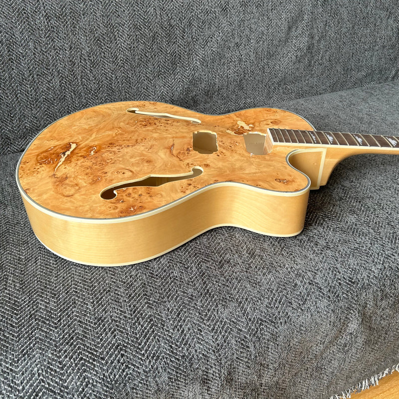 PANGO Music Hollow Body Electric Guitar with Burl Maple Top (ZQN0180, No Hardware)