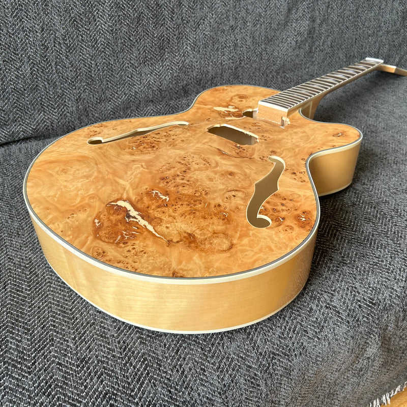 PANGO Music Hollow Body Electric Guitar with Burl Maple Top (ZQN0180, No Hardware)