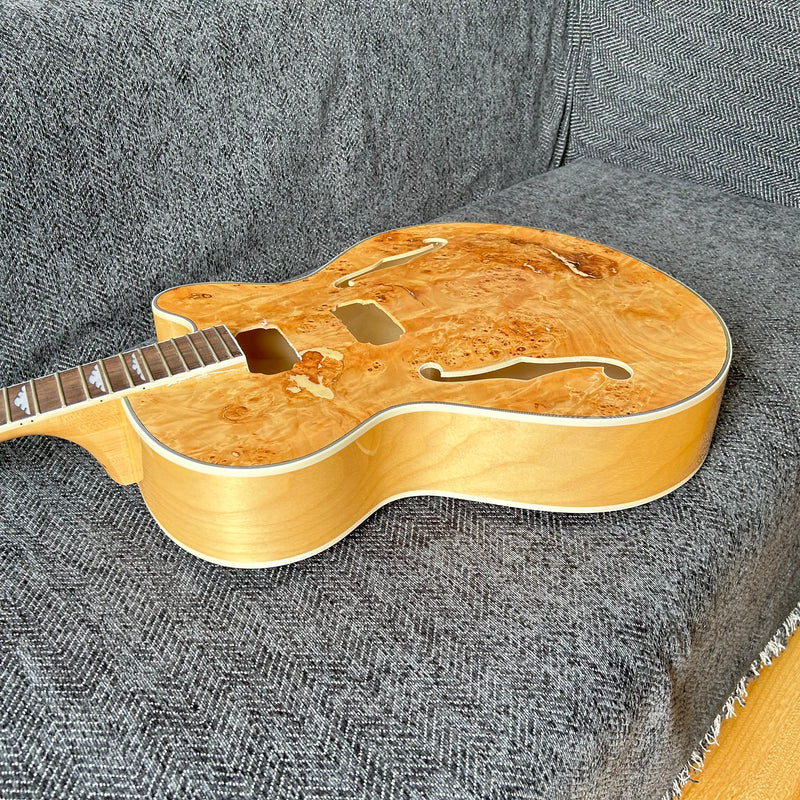 PANGO Music Hollow Body Electric Guitar with Burl Maple Top (ZQN0180, No Hardware)