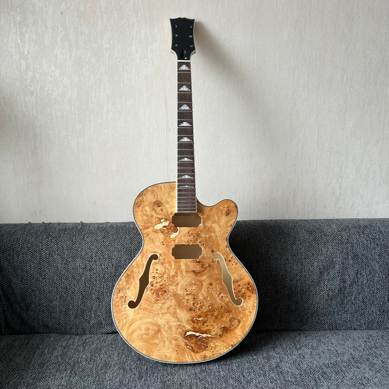 PANGO Music Hollow Body Electric Guitar with Burl Maple Top (ZQN0180, No Hardware)