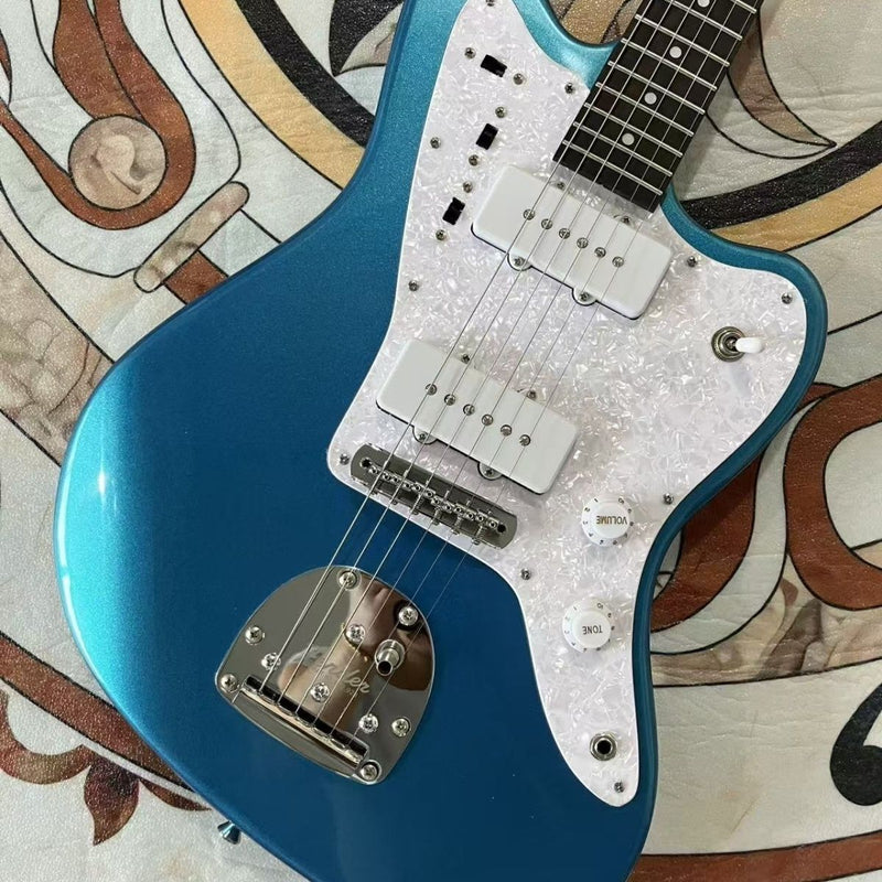 Jaguar Style Metallic Blue Finish Offset Electric Guitar (LRG-040, No Logo)