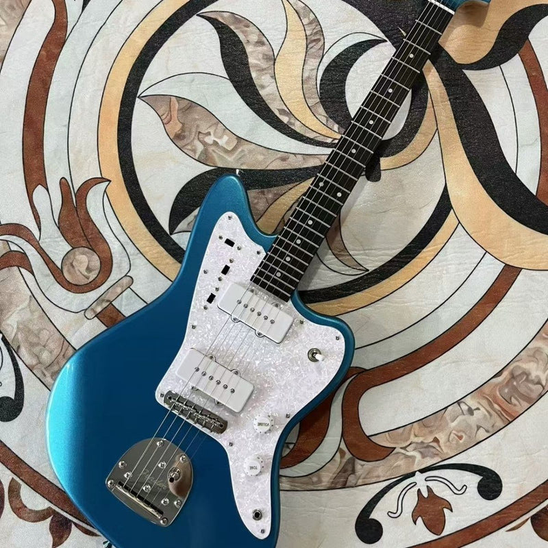 Jaguar Style Metallic Blue Finish Offset Electric Guitar (LRG-040, No Logo)