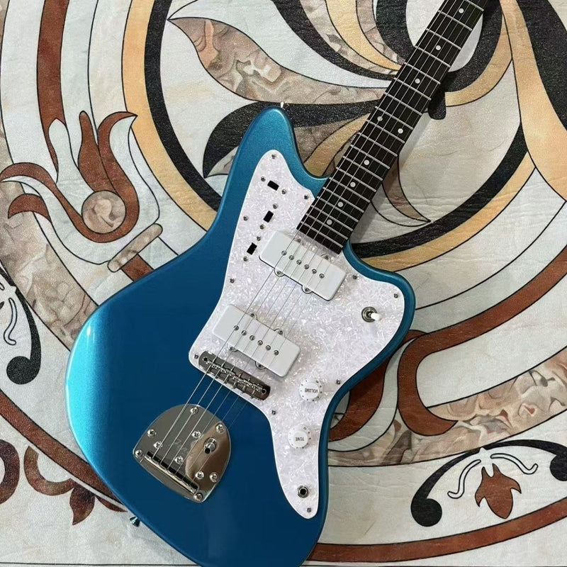 Jaguar Style Metallic Blue Finish Offset Electric Guitar (LRG-040, No Logo)