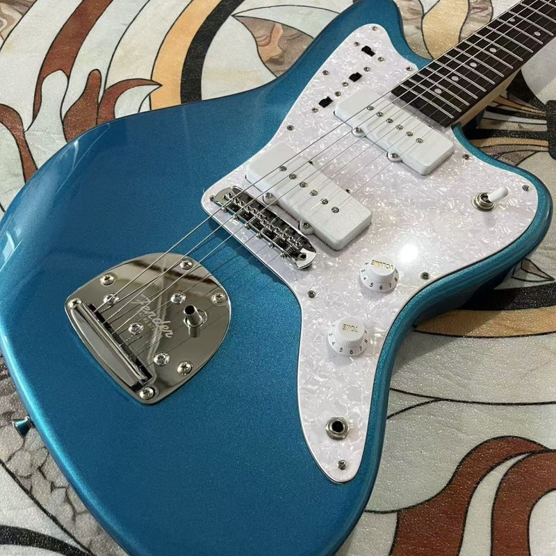 Jaguar Style Metallic Blue Finish Offset Electric Guitar (LRG-040, No Logo)