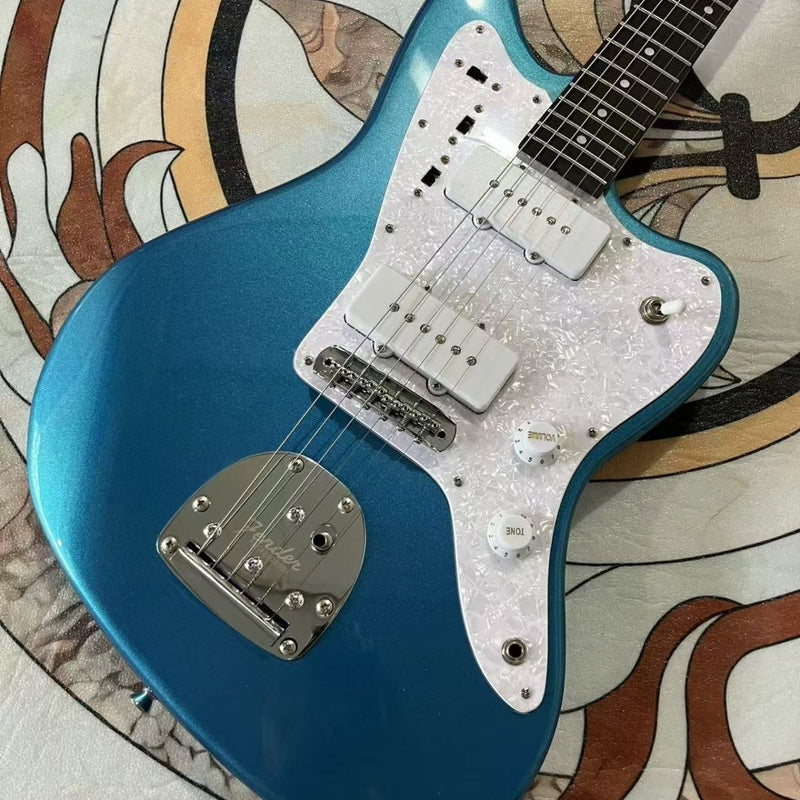 Jaguar Style Metallic Blue Finish Offset Electric Guitar (LRG-040, No Logo)