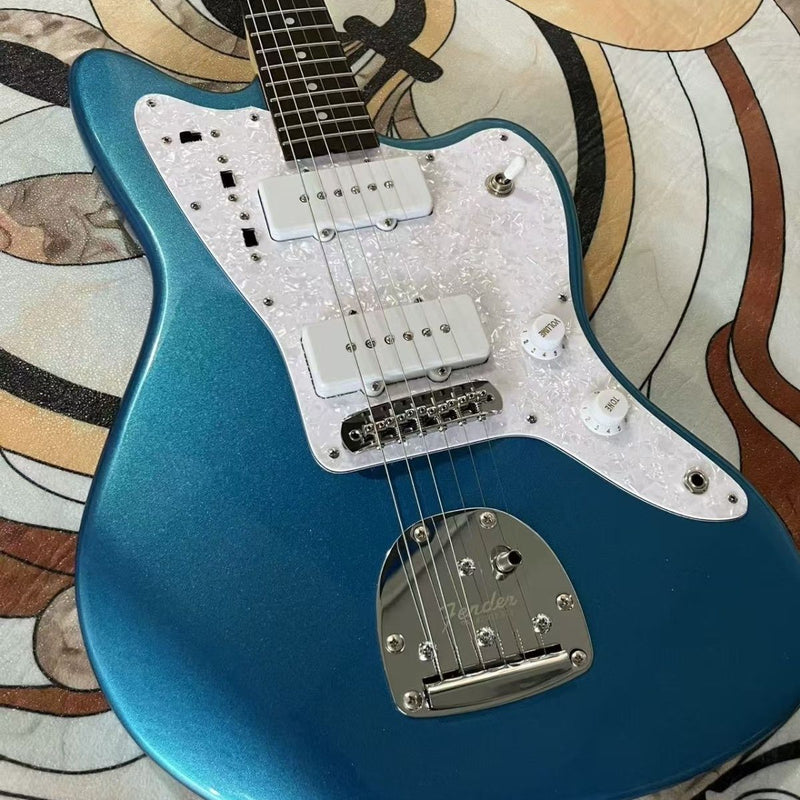 Jaguar Style Metallic Blue Finish Offset Electric Guitar (LRG-040, No Logo)