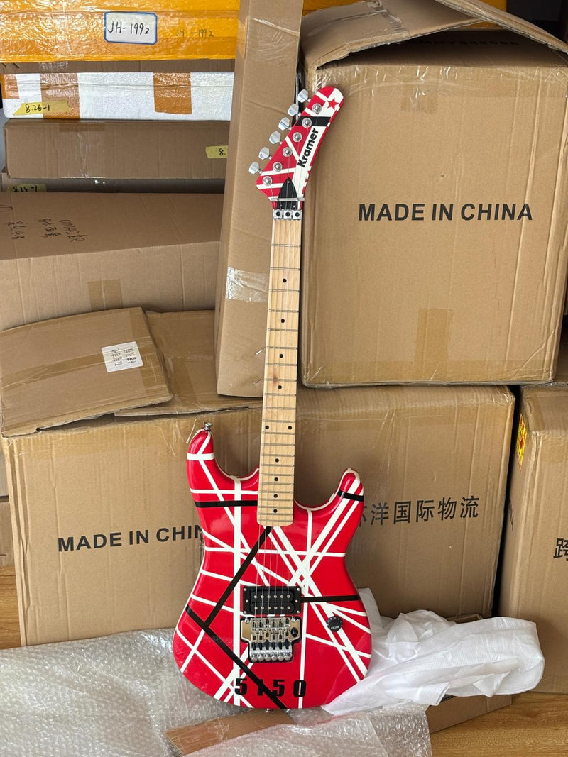Kramer 5150 Style Red Striped Electric Guitar with Floyd Rose Tremolo (C2743, B Stock)