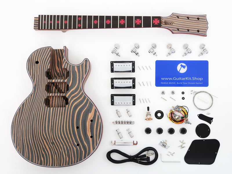 LP Custom Style All Zebrawood DIY Electric Guitar Kit (12795, Limited Edition)