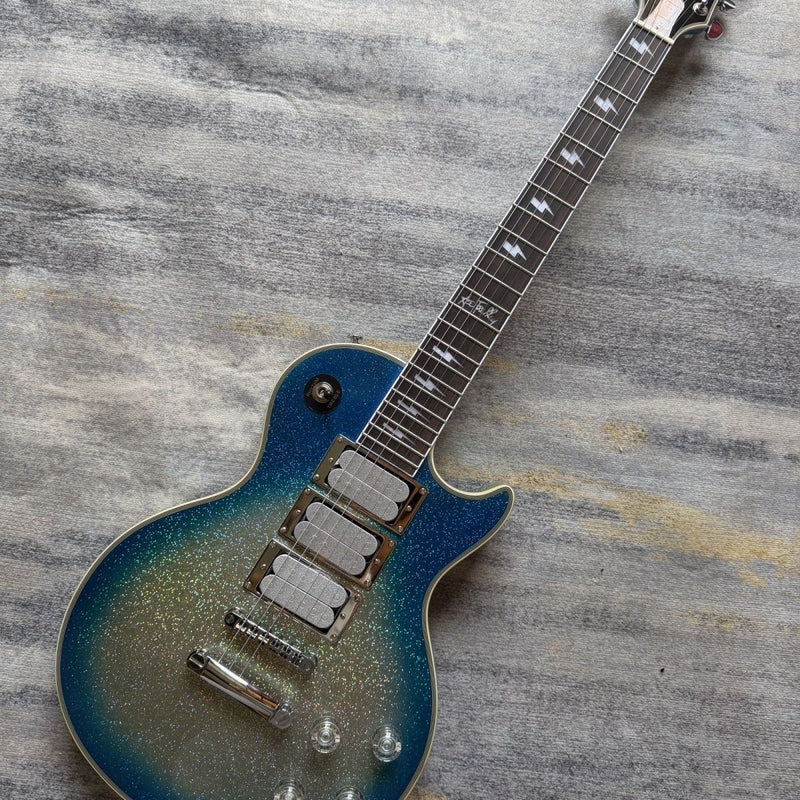 LP Custom Style Blue Silver Gradient Sparkle Glitter Finish Electric Guitar (LRG-029)