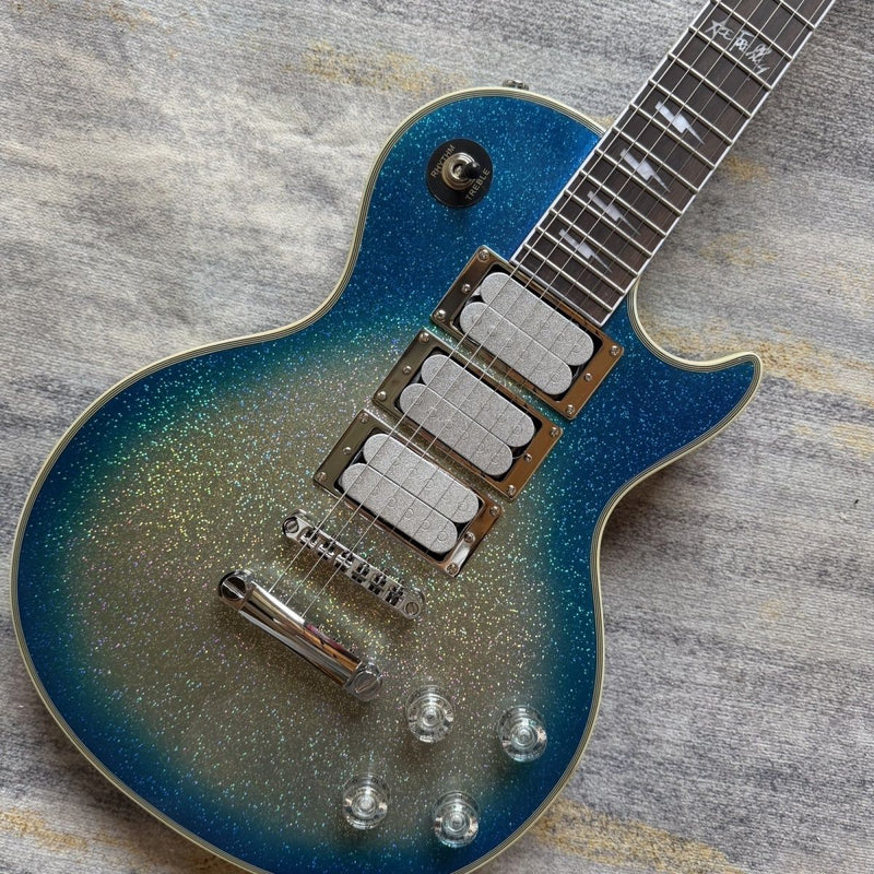LP Custom Style Blue Silver Gradient Sparkle Glitter Finish Electric Guitar (LRG-029)