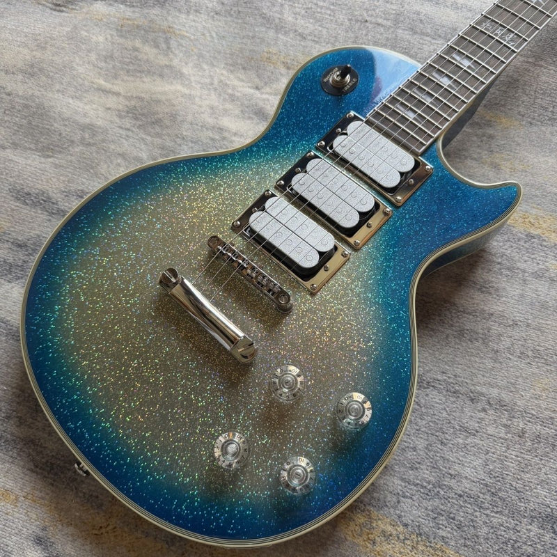 LP Custom Style Blue Silver Gradient Sparkle Glitter Finish Electric Guitar (LRG-029)