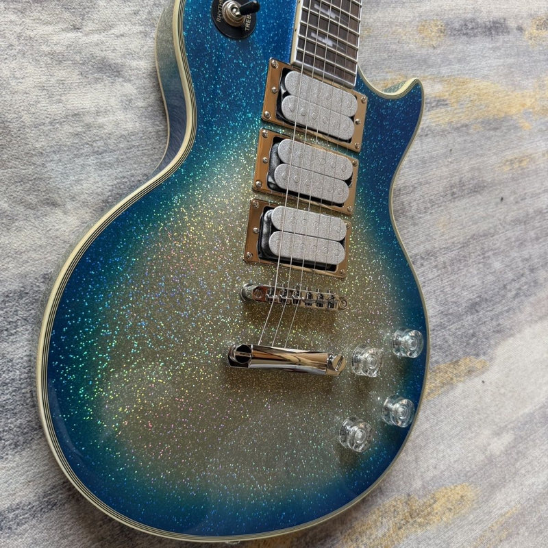 LP Custom Style Blue Silver Gradient Sparkle Glitter Finish Electric Guitar (LRG-029)