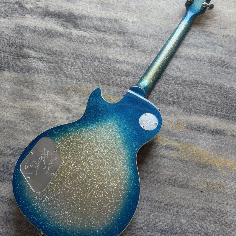 LP Custom Style Blue Silver Gradient Sparkle Glitter Finish Electric Guitar (LRG-029)