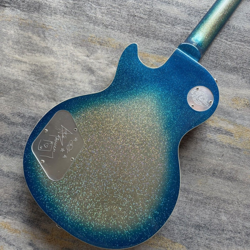 LP Custom Style Blue Silver Gradient Sparkle Glitter Finish Electric Guitar (LRG-029)