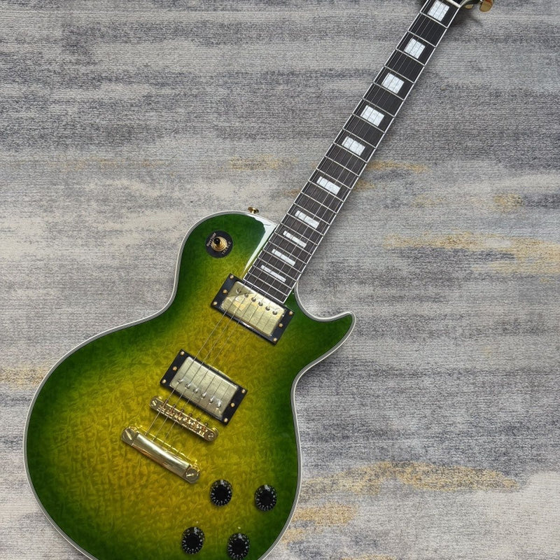LP Custom Style Electric Guitar | Quilted Maple Top | Green Burst | Gold Hardware (LRG-058)