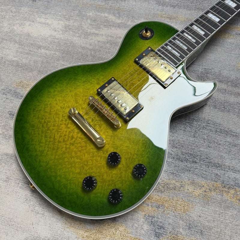 LP Custom Style Electric Guitar | Quilted Maple Top | Green Burst | Gold Hardware (LRG-058)