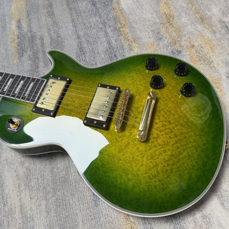 LP Custom Style Electric Guitar | Quilted Maple Top | Green Burst | Gold Hardware (LRG-058)