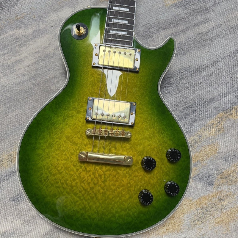 LP Custom Style Electric Guitar | Quilted Maple Top | Green Burst | Gold Hardware (LRG-058)