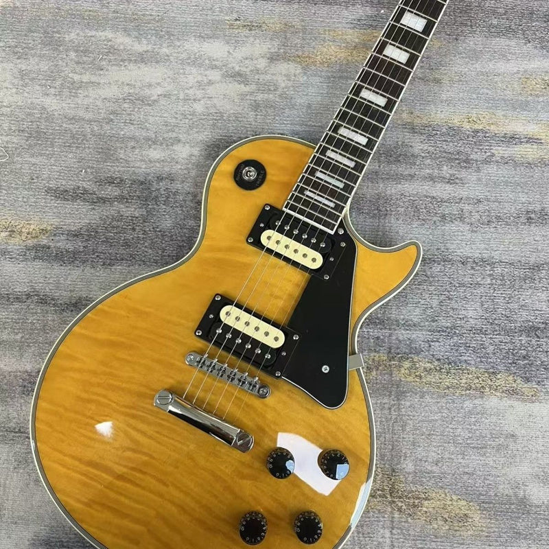 LP Custom Style Electric Guitar with Gloss Transparent Amber Flame Top(LRG-084)