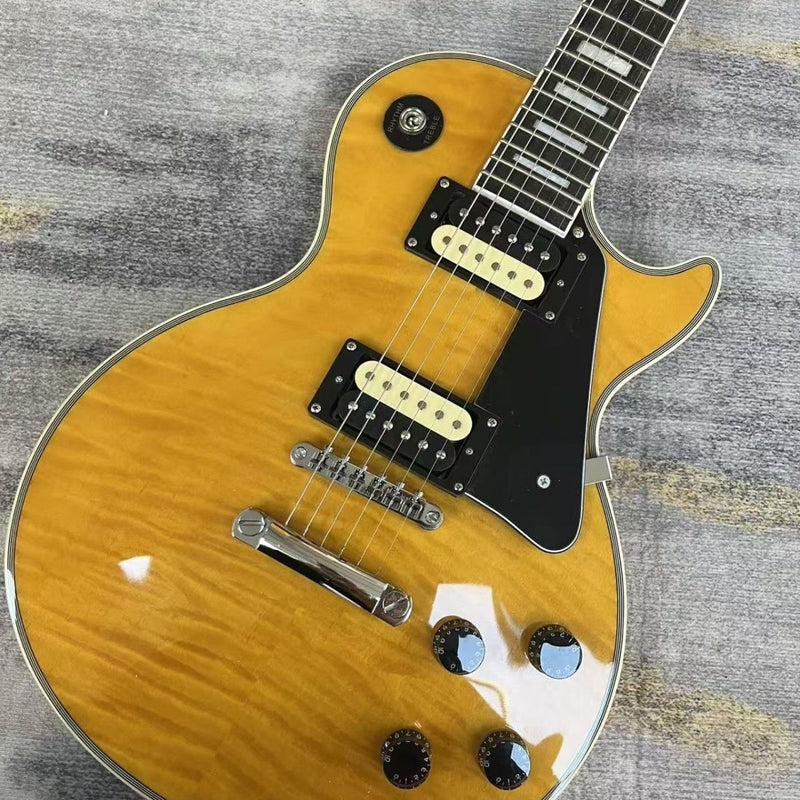 LP Custom Style Electric Guitar with Gloss Transparent Amber Flame Top(LRG-084)