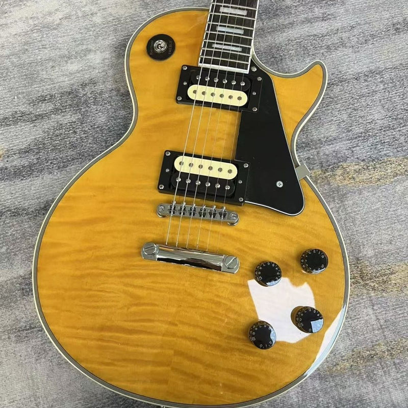 LP Custom Style Electric Guitar with Gloss Transparent Amber Flame Top(LRG-084)