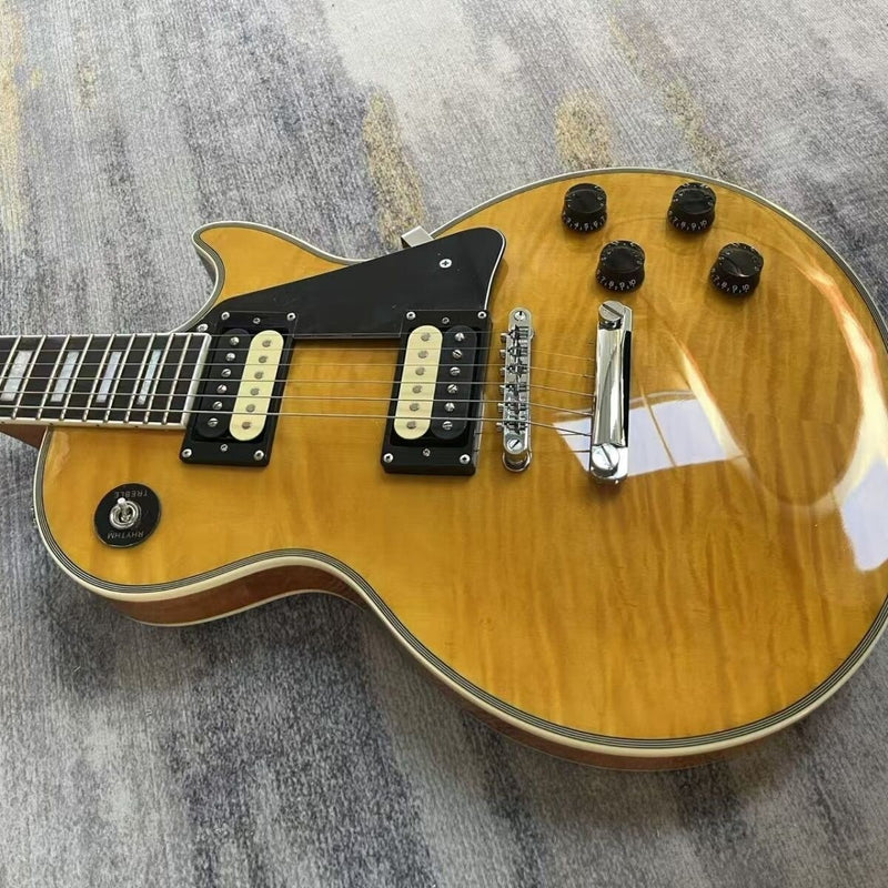 LP Custom Style Electric Guitar with Gloss Transparent Amber Flame Top(LRG-084)