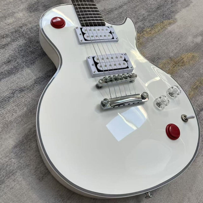 LP Custom Style Electric Guitar with Gloss White Finish & Red Kill Switches (LRG-077)