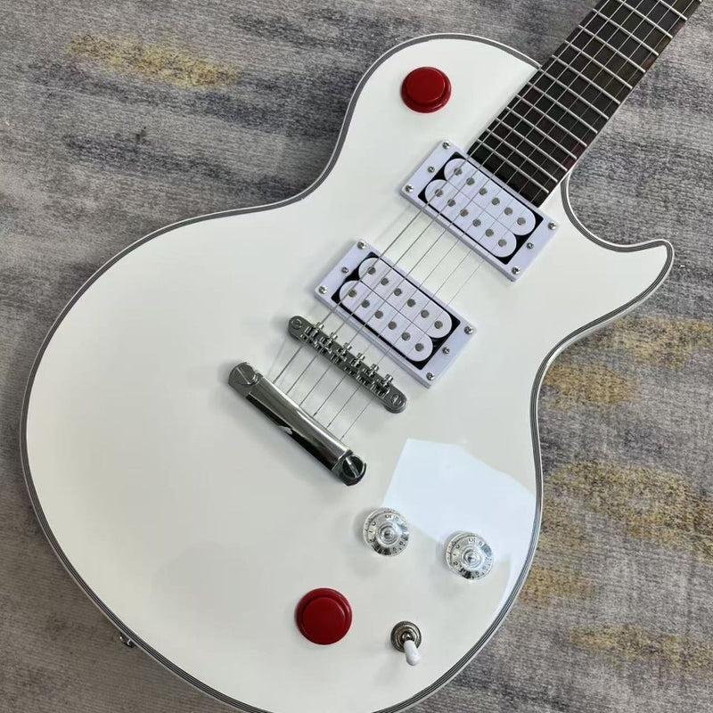 LP Custom Style Electric Guitar with Gloss White Finish & Red Kill Switches (LRG-077)