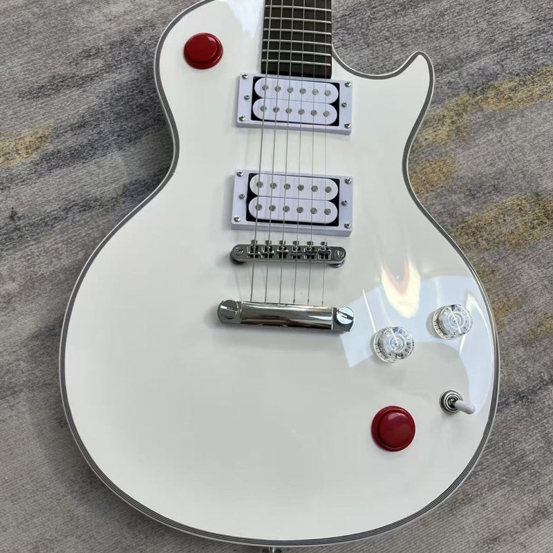LP Custom Style Electric Guitar with Gloss White Finish & Red Kill Switches (LRG-077)